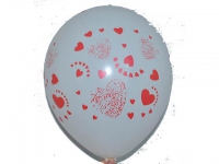 №11400 fed_ Шарик белый с красными сердечками 12"(30см) Китай 100шт