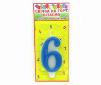 №5019 Цифра свечка 6 синяя бел.фон